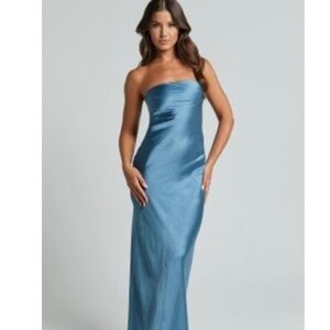Showpo Charlita Maxi dress - Strapless Cowl Back Satin Dress Steel Blue Size 10